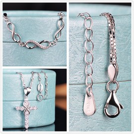 Yumilok 925 Sterling Silber Zirkonia Unendlichkeit Symbol Kreuz Charm Armband Halskette Damen Schmuck Set Armkette & Kette mit Anhänger Set