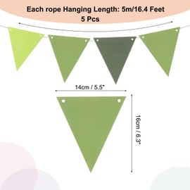 MECCANIXITY 5 Set 16 Ft Green Pennant Banner Flags String CardStock Triangle Hanging Triangle Bunting Flags for Festive, Wedding, Birthday Party Decorations