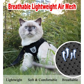 Cat Harnesses and Puppy Harness with Leashes Set, Escape Proof Cat Harness, Adjustable Reflective Soft Mesh Vest Fit Puppy Kitten Rabbit Ferrets's Outdoor Harness (Black, S, Chest: 9" - 11")