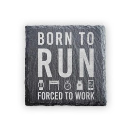 Born to Run Forced to Work Running Coaster – Laser Engraved Matte Slate Desk Coaster for Runners – Unique Funny Gift for Joggers & Marathon Lovers