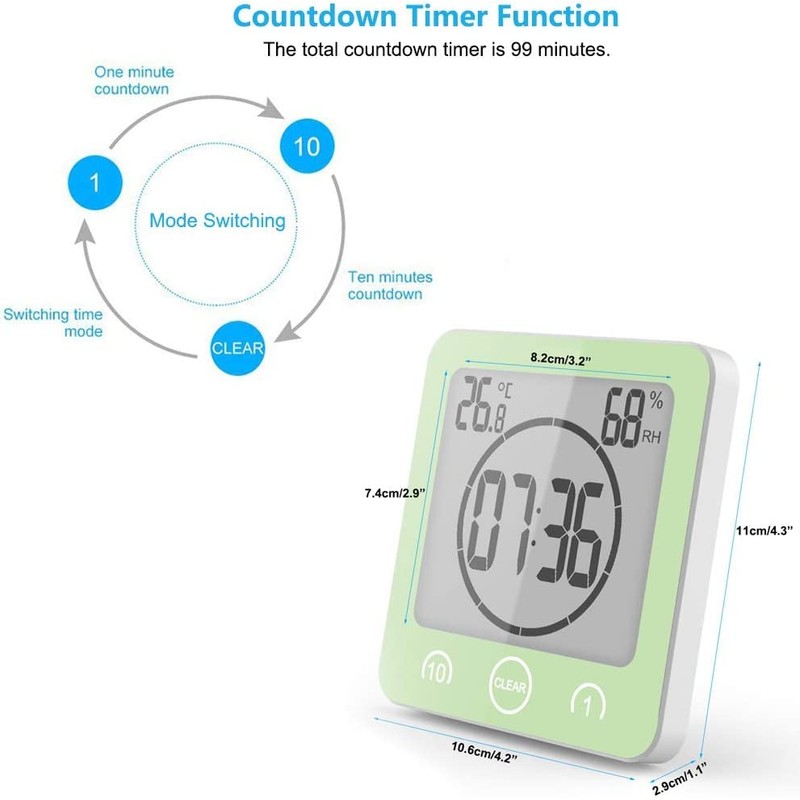 Bsdz Bathroom Clock, Shower Timer, Waterproof Wall Clock, Digital, Portable,