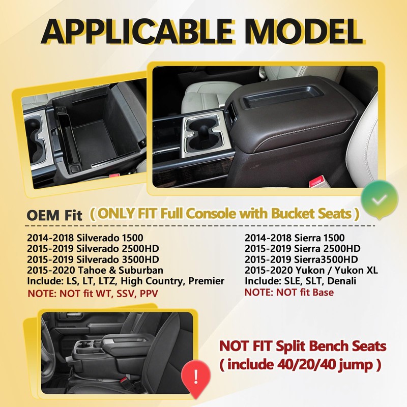 Center Console Organizer Tray Compatible with 2014-2018 Chevy Silverado/GMC Sierra
