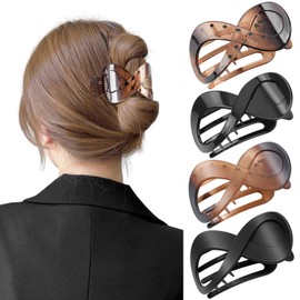 PROPOG Women's Hair Clips, Pack of 4 Flat Hair Clips, Large, Non-Slip, Flat Claw Clip, Elegant French Hair Clip for Thick & Thin Hair, Everyday Wear, Sports or Relaxation (Brown)