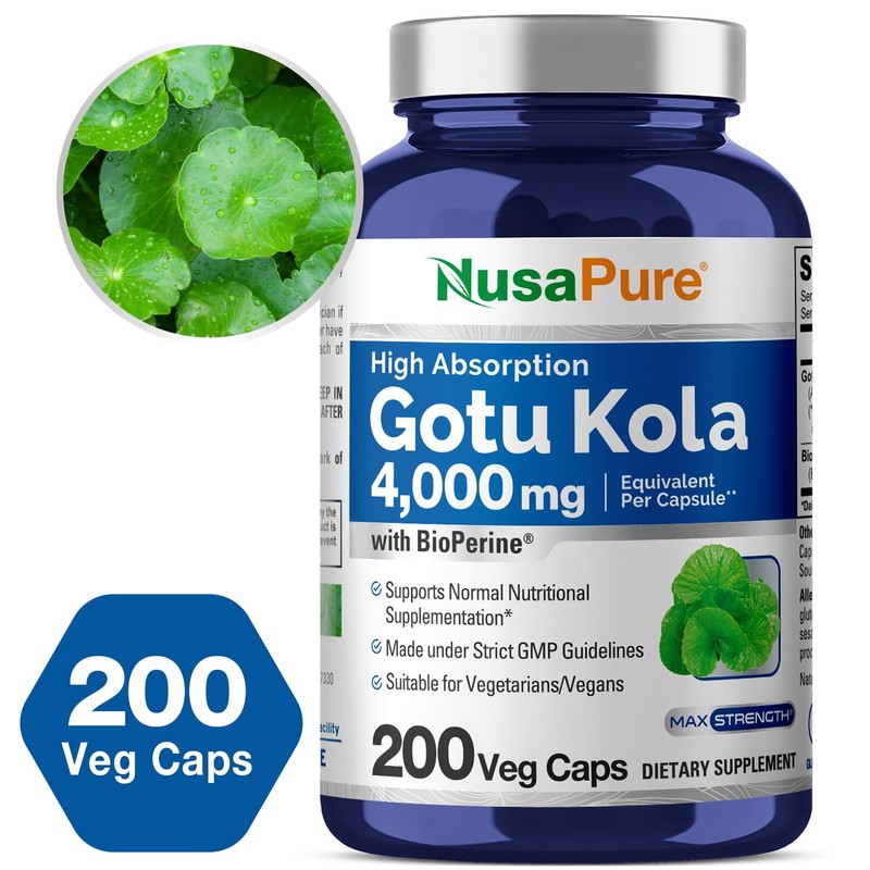 NusaPure Gotu Kola Capsules 20:1 Extract, 200 mg Equivalent to