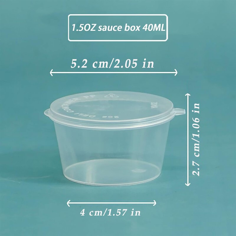 [100 PACK - 1.5 oz] Leak Proof Plastic Condiment Souffle