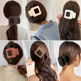 Atoden Flat Square Hair Clips Large Claw Clips for Thick Medium Thin Hair 6Pcs Non Slip Strong Hold Barrettes French Duckbill Accessories for Women Girls Matte Solid Neutral Color