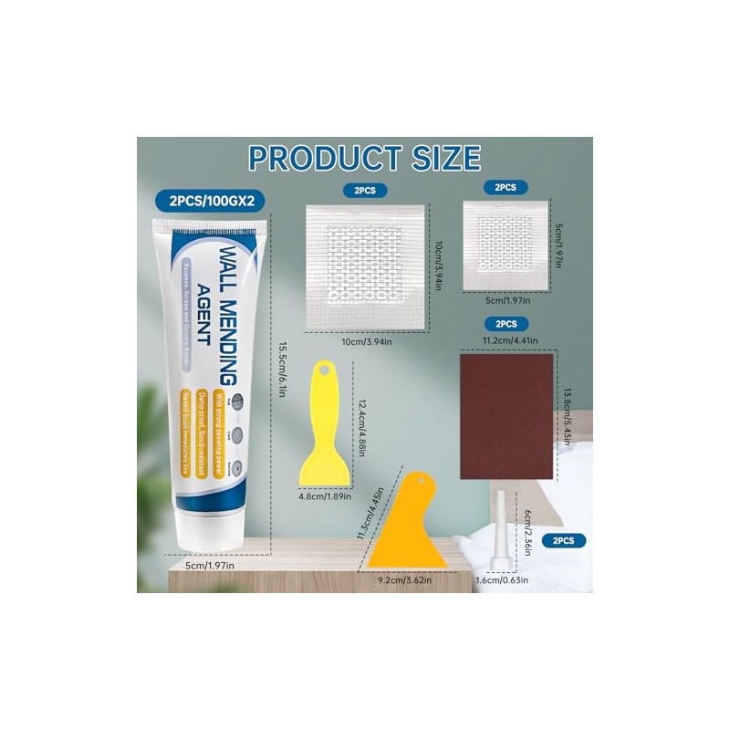 2 Pack Drywall Repair Kit,Wall Mending Agent with Scraper,Drywall Patch