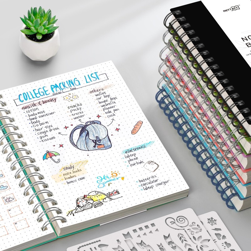 RETTACY A5 Dotted Notebook, Bullet Dot Grid Journal, Wirebound Spiral