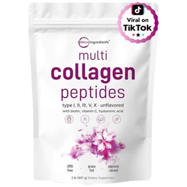 Multi Collagen Protein Powder, 2 Pounds – Type I,II,III,V,X with Biotin 10000mcg, Hyaluronic Acid, Vitamin C – Unflavored Collagen Peptides – Keto & Paleo Friendly, Easy Dissolve, Non-GMO