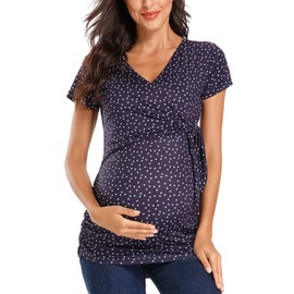 Glampunch Women's Maternity Shirts Short & Long Sleeve Tie Front Wrap Maternity Tops