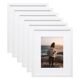 KINLINK 8x10 Picture Frames White, Photo Frames with Plexiglass for Picture 5x7 with Mat or 8x10 without Mat, Composite Wood Picture Frames for Table Top and Wall Mounting, Set of 6
