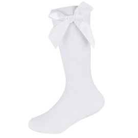 A2Z 4 Kids Infant Baby Girls Knee High Socks with Ribbon Bow Comfortable - Socks AZ777 White 6-12 M