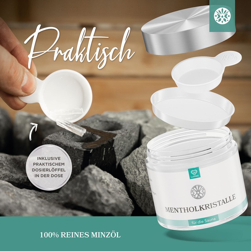 LoWell® - Sauna Set Mentholkristalle 100g + Aufgussstein - Ideale