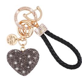Piriuuo Black Heart Keychain Charm, Cute Bling Keychains for Women Rhinestone Keychain Glitter Heart Bag Charm for Bags Purses