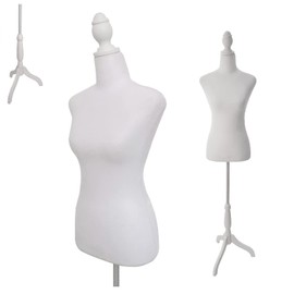 Female Dress Form Mannequin Torso with Wooden Tripod Stand 55-67 Inch Height Adjustable Mannequin Body for Sewing Counter Window Display,White