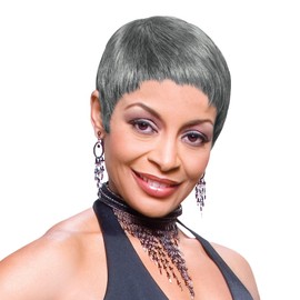 Mary Wig Color 44 - Foxy Silver Wigs Short Cropped Pixie Synthetic Wispy Layers African American Women's Machine Wefted Lightweight Average Cap Bundle Hairloss Booklet, Comb