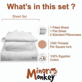 Minor Monkey Bed Sheets - Egyptian Cotton Sheets 1000 Thread Count 4 PC Solid Bed Sheet Set True Luxury Hotel Sheets Fits Up to 17 Inches Deep Pocket Sheets (Queen, Silver Grey)