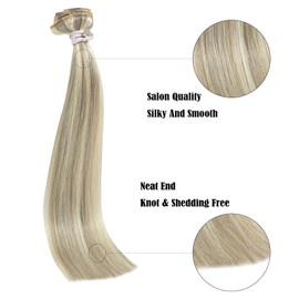 Aison Clip in Hair Extensions Real Human Hair Highlight Human Hair Extensions Clip ins Ash Blonde Mixed Bleach Blonde Hair Extensions for Women 70G/7Pcs Straight 16clips 12 Inch