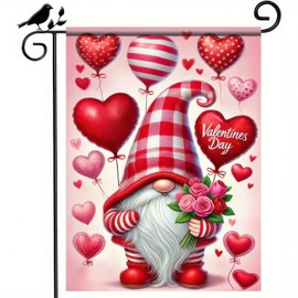 BlissYard Valentines Day Garden Flag Anniversary Wedding Decoration 12x18 Inch Double Sided Garden Flag Love Gnomes Decoration Love Hearts Outdoor Supplies Shooting Background Supplies