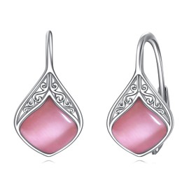 POPLYKE Tear Moonstone Leverback Earrings for Women 925 Sterling Silver Moonstone Dangle Jewellery for Sensitive Ears, Sterling Silver, Pink Opal