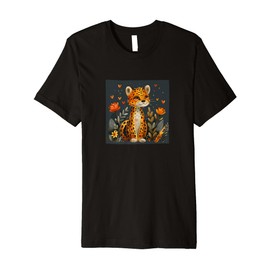 Leopard Flowers With Hearts Around Boho Style Graphic Premium T-Shirt
