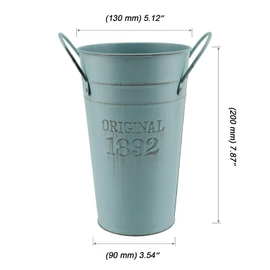 MOUYAT 4 Pack 8 Inch Vintage Metal Galvanized Flower Vase, Tall Galvanized Metal Planter Bucket with Handles, Farmhouse French Bucket for Centerpiece Wedding Decor, Floral Arrangements, Blue