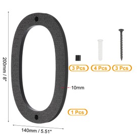 PATIKIL 8 Inch House Number, House Address Numbers Sign Large Floating Modern Home Number with Screws for Outside Door Wall Street, Black, 0