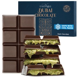 Eastanbul Dubai Dark Chocolate Bar Pistachio, 7oz, Premium Belgium Chocolate, Pistachio Dubai Bar, Viral Candy with Shredded Phyllo Dough, Knafeh, Gift Box