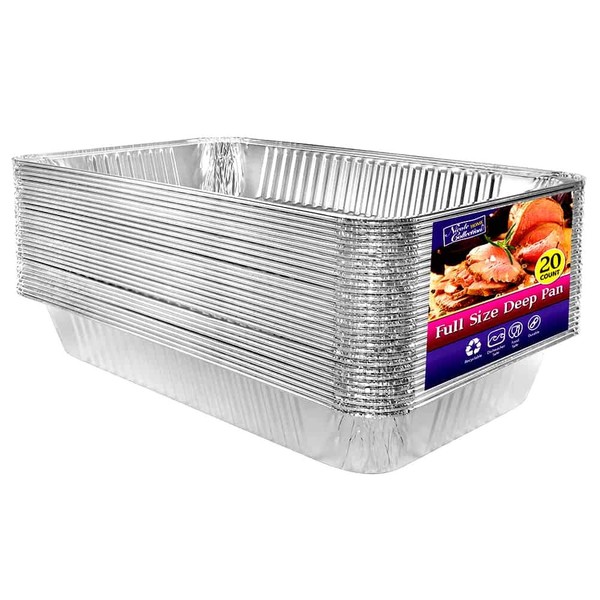 Aluminum Pans Full Size, Large Disposable Roasting & Baking Pan, 21"x13" Deep Foil Pans (20 Pack) Extra Heavy Duty Chafing Trays for Hotels, Restaurants, Caterers, Steam Table, Buffets & Bakeware