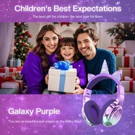 QearFun Kids Unicorn Bluetooth Headphones, 60H Playtime, 3-Level 74/85/94dB Safe Volume Limit, Wireless Headset with Mic for Girls, Bluetooth 5.3, Foldable for School/Travel/Tablet - Purple