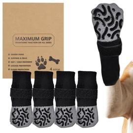 CENCERY Anti Slip Dog Socks 2 Pairs with Grips Stop Licking Paw Protectors for Senior Dogs Adjustable Slippers Indoor Hardwood Floors Traction(Black, M)