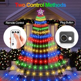 Christmas Decorations Star Lights Outdoor, 23ft 11 Strand 818 LED Waterfall Tree Lights with 8 Modes Timer Remote Plug in Christmas Lights for Indoor Yard Patio Home Holiday Party Decor, Multicolor