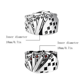 Liitata Pack of 4 Vintage Punk Rings Chunky Poker Card Ring Gothic Opening Ankle Ring for Men and Women - Hearts K and Spades K Silver