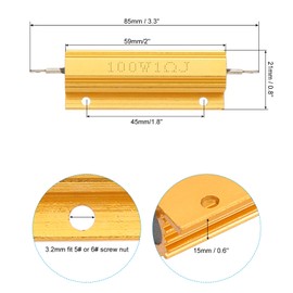 PATIKIL 100W 1 Ohm Aluminum Shell Resistor, 8 Pack Aluminum Housing Resistor Housed Case Wirewound Resistors Screw Tap Power Resistor 5% Tolerance, Golden