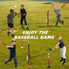 Wee Wonders 4 in 1 T-Ball Sets for Kids 3-5 with Toss and Catch Ball, Toddler Baseball with Auto Pitching Machine/6 Balls, Outdoor Toys Gifts for Boys Girls
