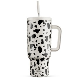 Meoky 40 oz Vaso Térmico con Asa y Pajita, Taza de Café de Acero Inoxidable Aislado, 100% A Prueba de Fugas, Mantiene las Bebidas Frías Hasta 34 Horas, Base Apta para Portavasos (Vaca)