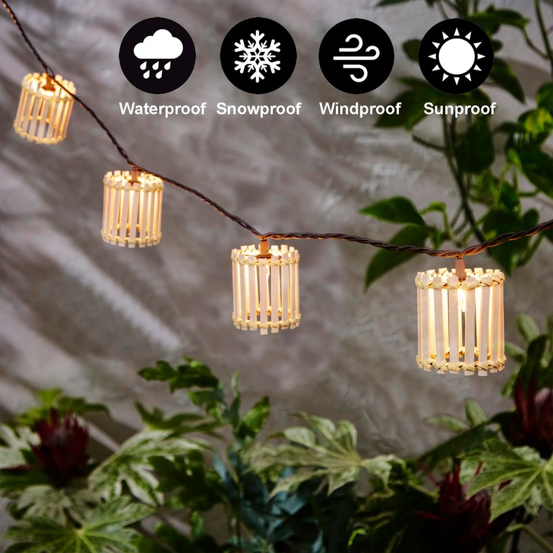 Decorative String Lights, 10 Incandescent Mini Bulbs with Natural Bamboo