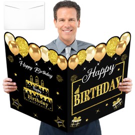 Kuxriox Large Happy Birthday Card With Envelope, Black Gold Happy Birthday Giant Guest Book Gifts for Men Women, Big Happy Birthday Card Gifts Party Supplies, Jumbo Happy Guest Book Greeting Card