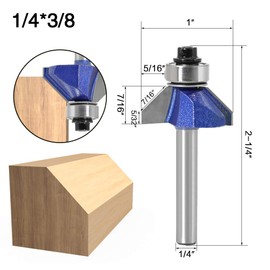 Bestgle 4pcs 1/4 Inch Shank Chamfer Router Bits with 45 Degree, Industrial Grade Edge Forming Bevel Woodworking Cutter Tool, Cutting Length 3/8" 5/16" 1/4" 1/2"