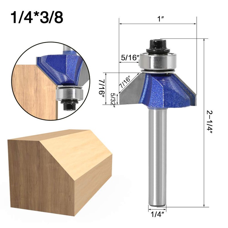 Bestgle 4pcs 1/4 Inch Shank Chamfer Router Bits with 45