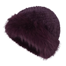 Women Winter Faux Rabbit Fur Trimmed Cloche Hat with Scarf Set Furry Warm Beanie Collar Scarf Set for Ladies
