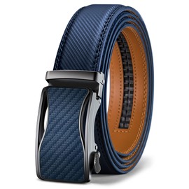 KEMISANT Men's Belt, Leather Belt Ratchet Automatic Buckle for Men Business Suit, 35 mm Wide Belt, Size Adjustable, Blue2399