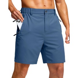 G Gradual Men's Hiking Shorts 7" Lightewight Casual Shorts for Men Quick Dry Stretch Golf Shorts with 3 Zipper Pockets Summer(Blue,L)