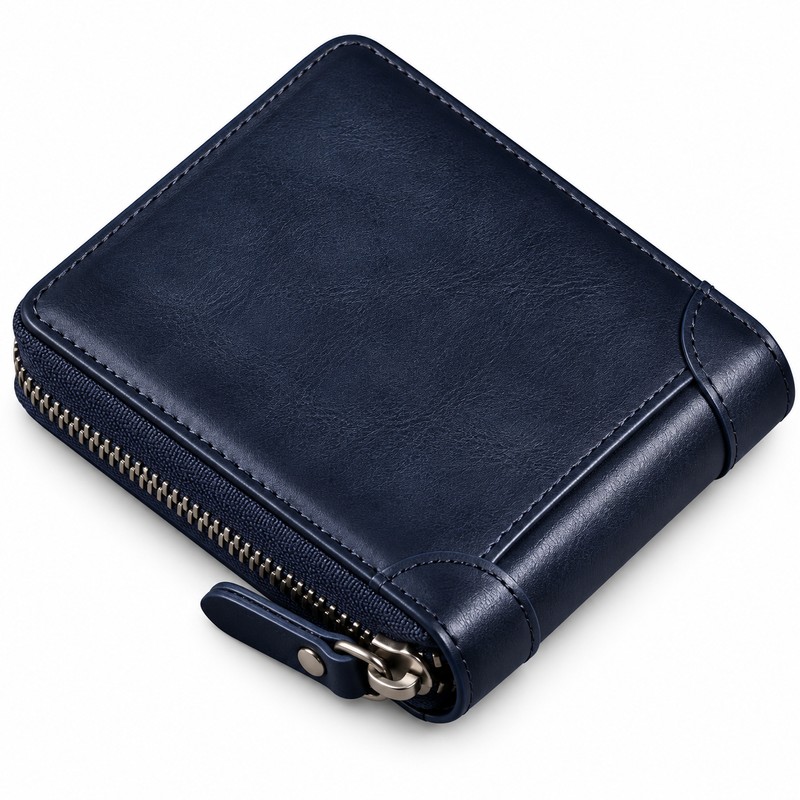 Men's Genuine Leather Zipper Wallet – Compact Short Wallet with