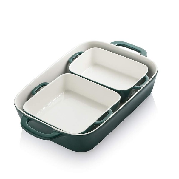SWEEJAR Ceramic Bakeware Set, Rectangular Baking Dish for Cooking, Kitchen, Cake Dinner, Banquet and Daily Use, 12.8 x 8.9 Inches porcelain Baking Pans (Jade)