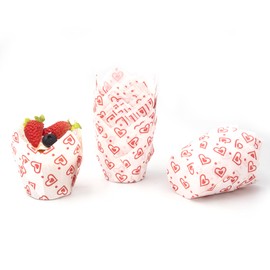 Bakexcel Standard Tulip Baking Cups, Premium Greaseproof Paper Tulip Cupcake Liners for Wedding, Party Celebrations, 50-Count(White-Heart)