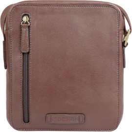 Hidesign Aiden Genuine Leather Mini Zip Top Crossbody Unisex Messenger Bag (Brown)