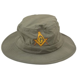 Gold Square & Compass Embroidered Masonic Guide Boonie Hat - [Olive]