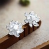 HUGETOMATO Lotus Earrings 925 Silver - Minimalist Stud with Fine