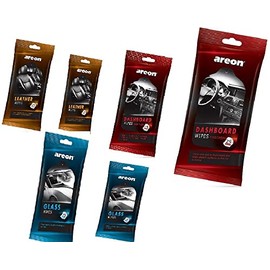 AREON Travel Pack Wipes I Auto Car Interior Dashboard Cleaner Wipes for Dirt & Dust, Cleaning Leather, Wipes for Windows - (6pack = 150 Wipes)